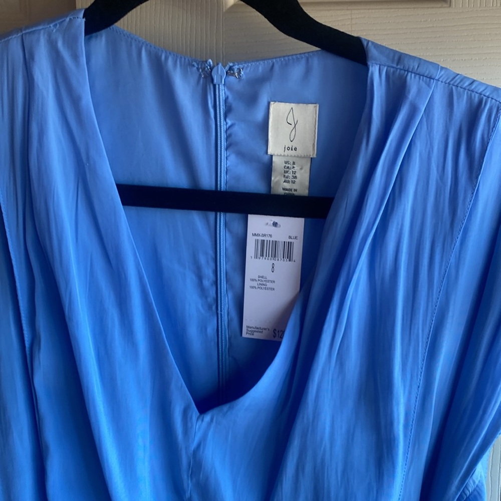 Joie NWT V-Neck Tie Waist Pleated Pockets Hidden Back Zip Close Midi Dress Sz 8 - Picture 6 of 17